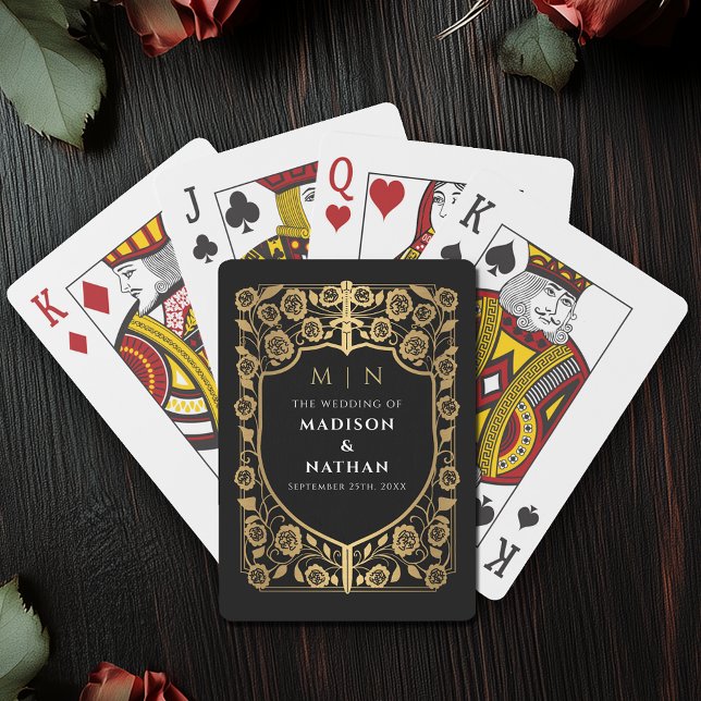 Gold and Black Royal Sword Shield Wedding Favour Playing Cards (Creator Uploaded)
