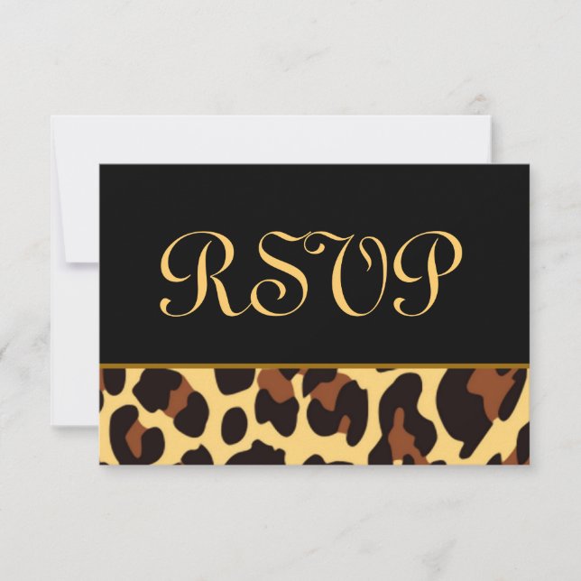 Gold and Black RSVP Leopard Wedding Card (Front)