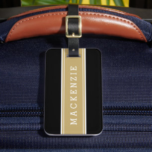 Gold and Black Rugby Stripe Custom Monogram Luggage Tag