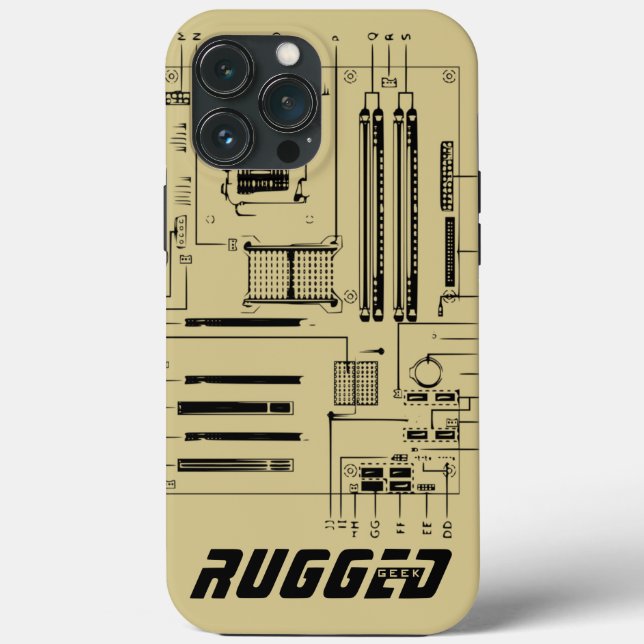 gold and black RUGGED GEEK Motherboard Tech Case-Mate iPhone Case (Back)