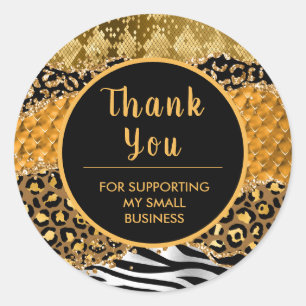 Gold and Black Safari Agate Business Thank You Classic Round Sticker