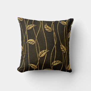 Gold and black seamless texture with leaves relief cushion