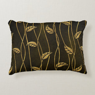 Gold and black seamless texture with leaves relief decorative cushion