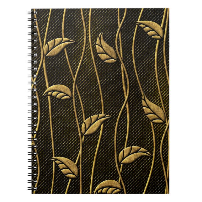 Gold and black seamless texture with leaves relief notebook (Front)