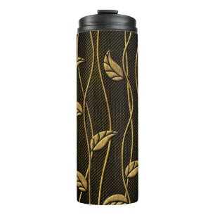 Gold and black seamless texture with leaves relief thermal tumbler