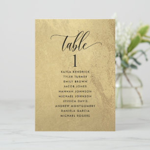Gold and Black Seating Plan Cards with Guest Names