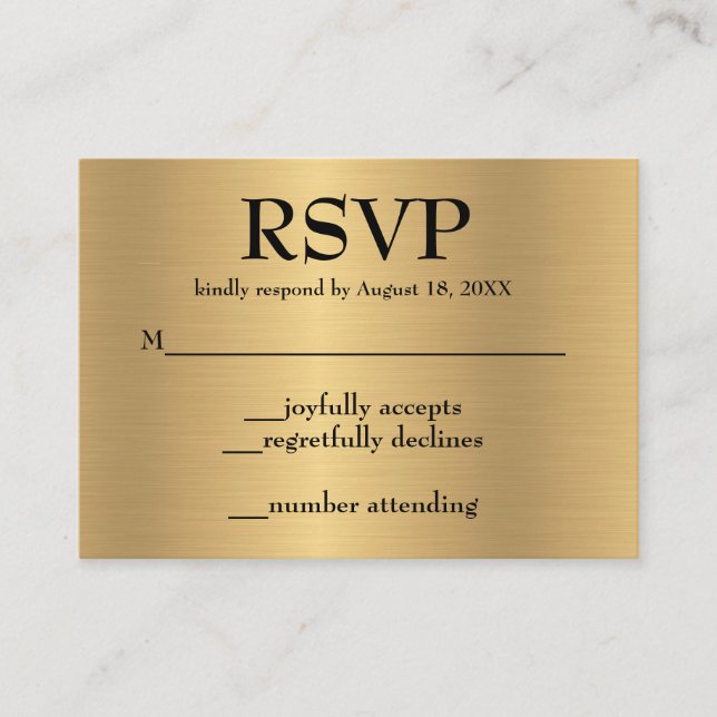 Gold and Black Simple RSVP Enclosure Card (Front)
