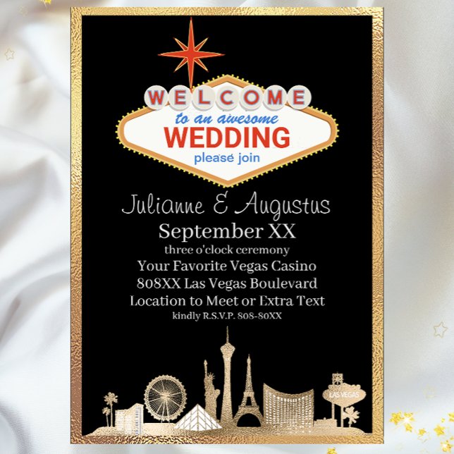Gold and Black Skyline Las Vegas Wedding Invitation (Creator Uploaded)