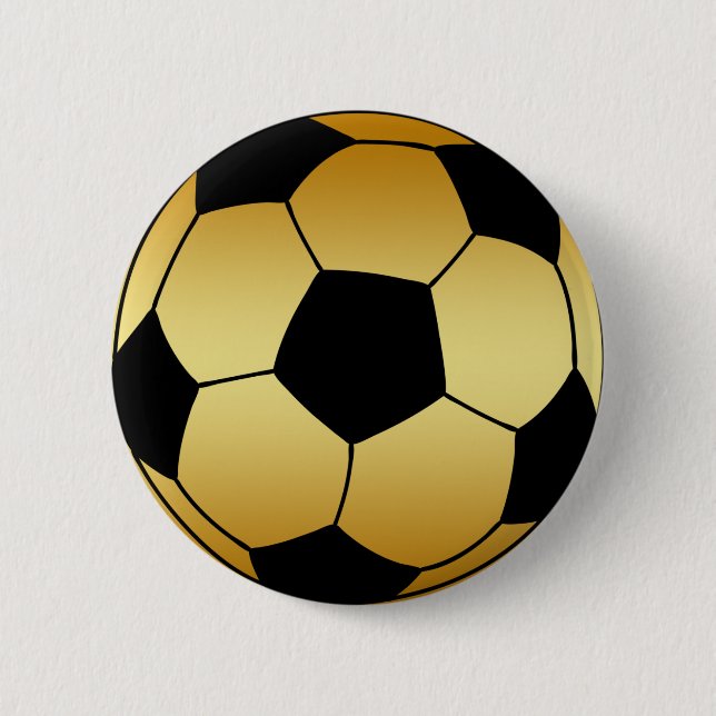 GOLD AND BLACK SOCCER BALL 6 CM ROUND BADGE (Front)