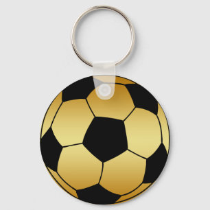 GOLD AND BLACK SOCCER BALL KEY RING