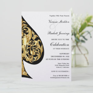 Gold and Black Spade Wedding Invitation