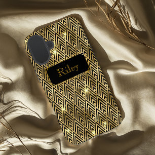 Gold and black sparkle glamourous art deco  iPhone 16 plus case