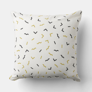 Gold and black squiggly Ines pattern on white Cushion