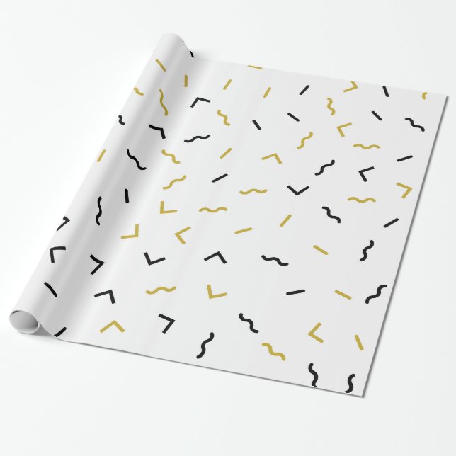 Gold and black squiggly lines modern pattern wrapping paper (Unrolled)