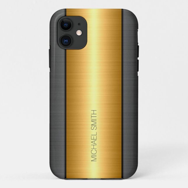 Gold and Black Stainless Steel Metal Case-Mate iPhone Case (Back)