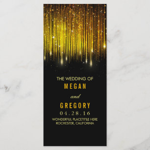 Gold and Black String Lights Wedding Programs Programme