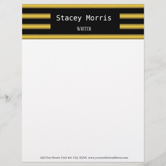 Gold and black stripes custom letterhead (Front)