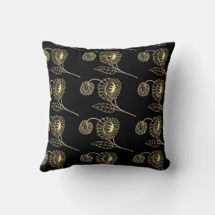 gold and black sunflowers nature art Pattern Cushion
