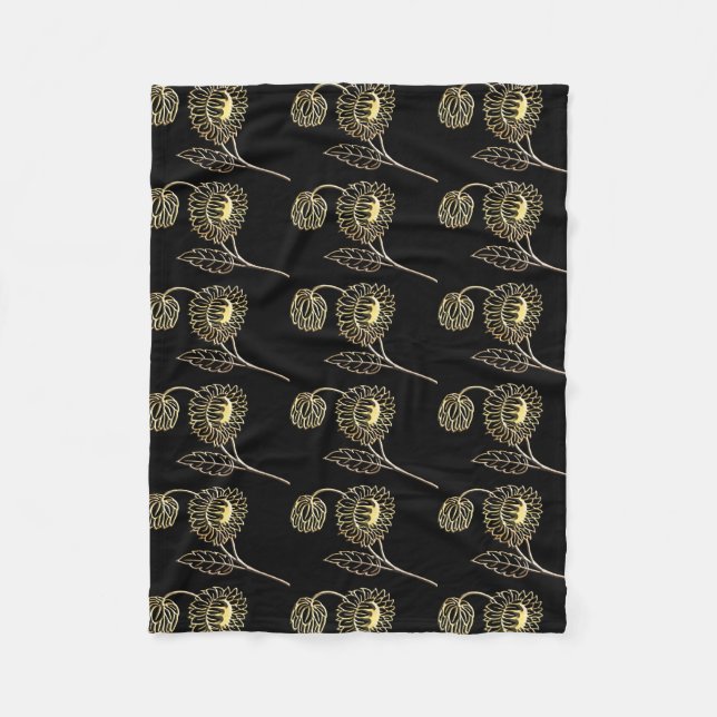 gold and black sunflowers nature art Pattern  Fleece Blanket (Front)