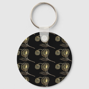 gold and black sunflowers nature art Pattern Key Ring
