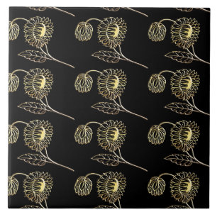 gold and black sunflowers nature art Pattern Tile