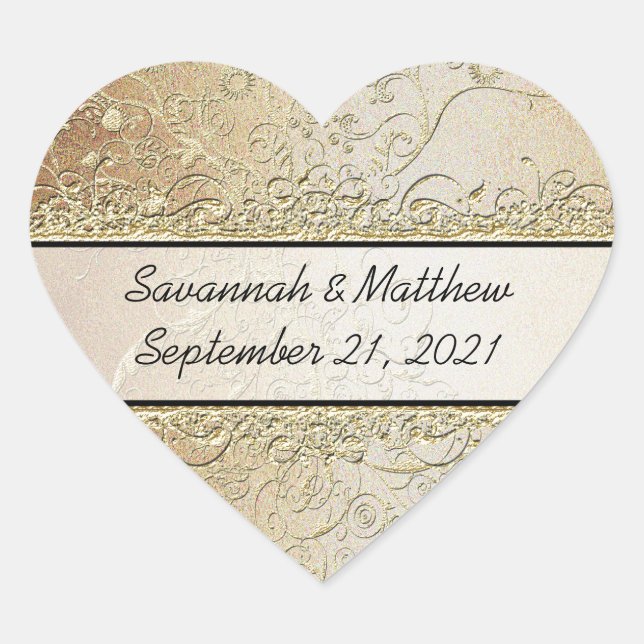 Gold and Black Swirl Heart Wedding Seal (Front)