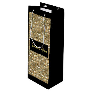Gold and Black Tall Gift Bag Wine Thank You
