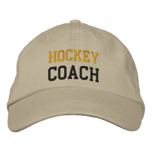 Gold and Black Text Hockey Coach Hat