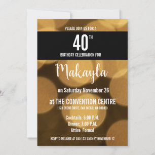 Gold and black theme, 40th birthday, invitation