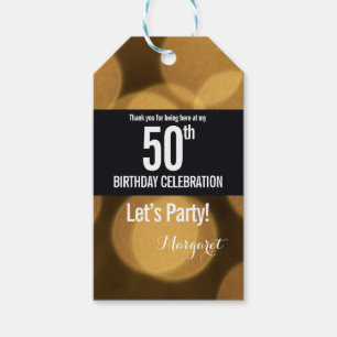 Gold and black theme, 50th birthday gift tags