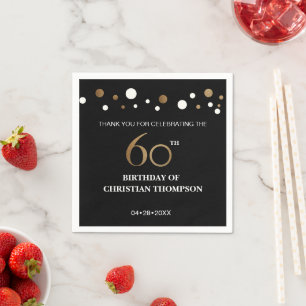 Gold and black theme 60th birthday party napkin