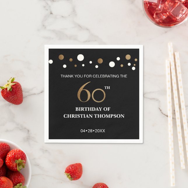 Gold and black theme 60th birthday party napkin (Insitu)