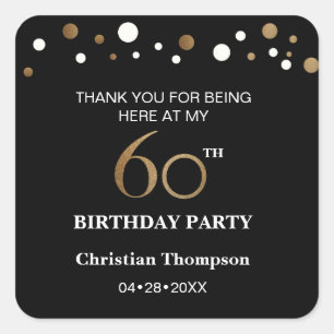Gold and black theme, 60th birthday square sticker