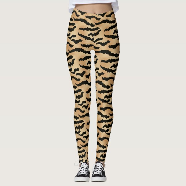 Gold and Black Tiger Print Animal Skin Leggings (Front)