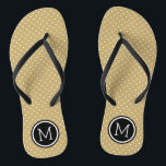 Gold and Black Tiny Dots Monogram Flip Flops<br><div class="desc">Custom printed flip flop sandals with a cute girly polka dot pattern and your custom monogram or other text in a circle frame. Click Customise It to change text fonts and colours or add your own images to create a unique one of a kind design!</div>