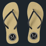 Gold and Black Tiny Dots Monogram Flip Flops<br><div class="desc">Custom printed flip flop sandals with a cute girly polka dot pattern and your custom monogram or other text in a circle frame. Click Customise It to change text fonts and colours or add your own images to create a unique one of a kind design!</div>