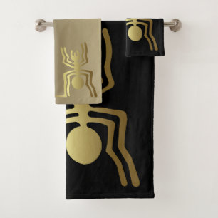 Gold and Black Towels with Ancient Nazca Spider