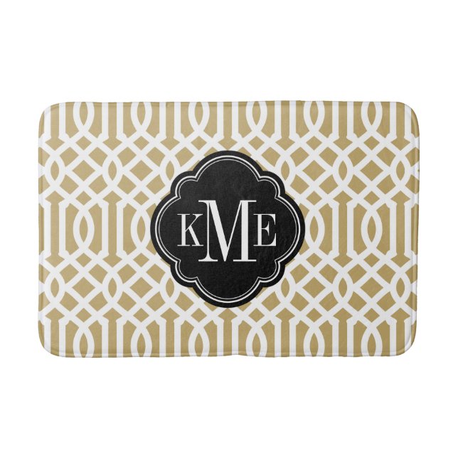 Gold and Black Trellis Monogram Bath Mat (Front)