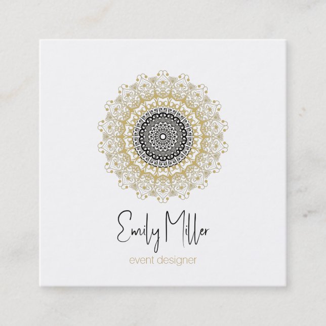 Gold and Black  Tribal Mandala Square Business Square Business Card (Front)