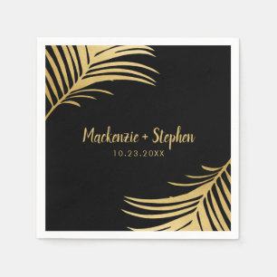 Gold and Black Tropical Palm Leaf Personalised Napkin