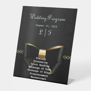 Gold and Black Tuxedo Wedding Program  Pedestal Sign