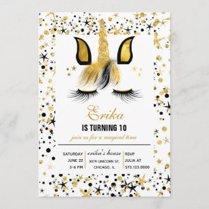Gold and Black Unicorn Birthday Party Invitation