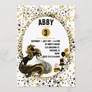 Gold and Black Unicorn Birthday Party Invitation