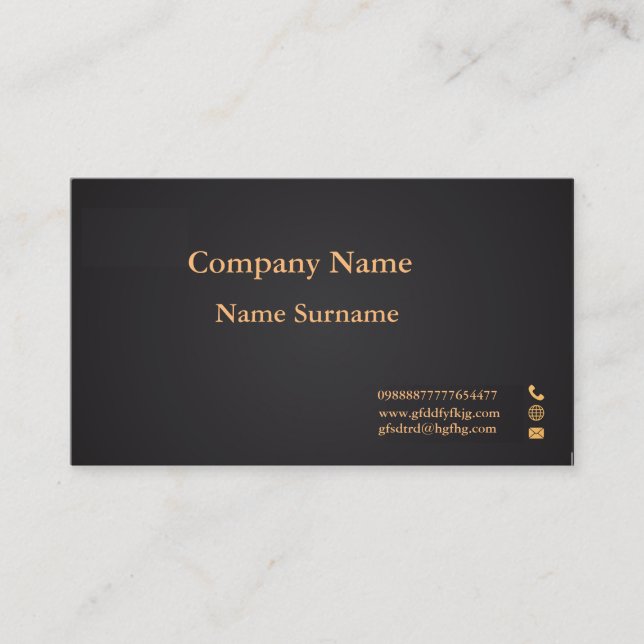 Gold and black velvety two-sided business card (Front)