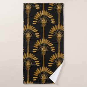 Gold and black Wallpaper with floral pattern in th Bath Towel