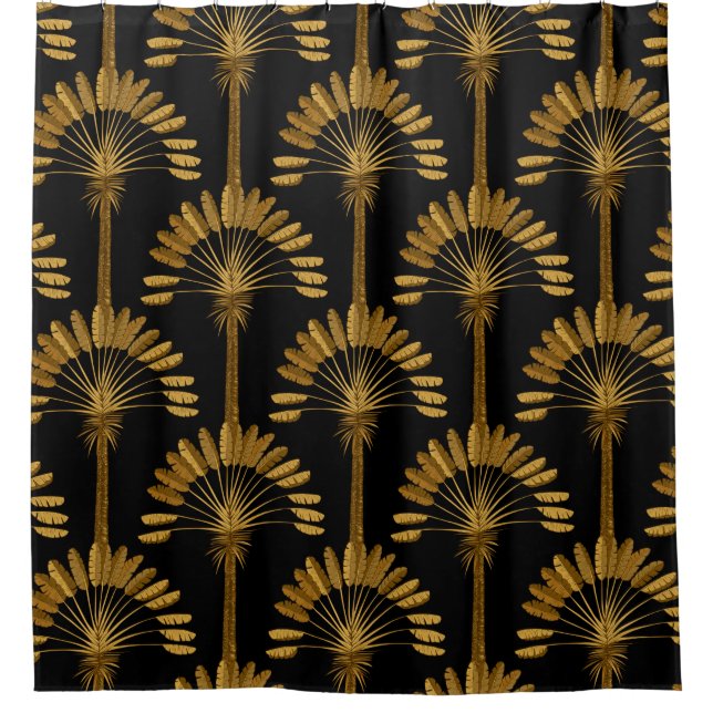 Gold and black Wallpaper with floral pattern in th Shower Curtain (Front)