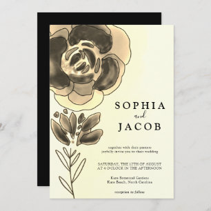 Gold and Black Watercolor Floral Wedding Invitation