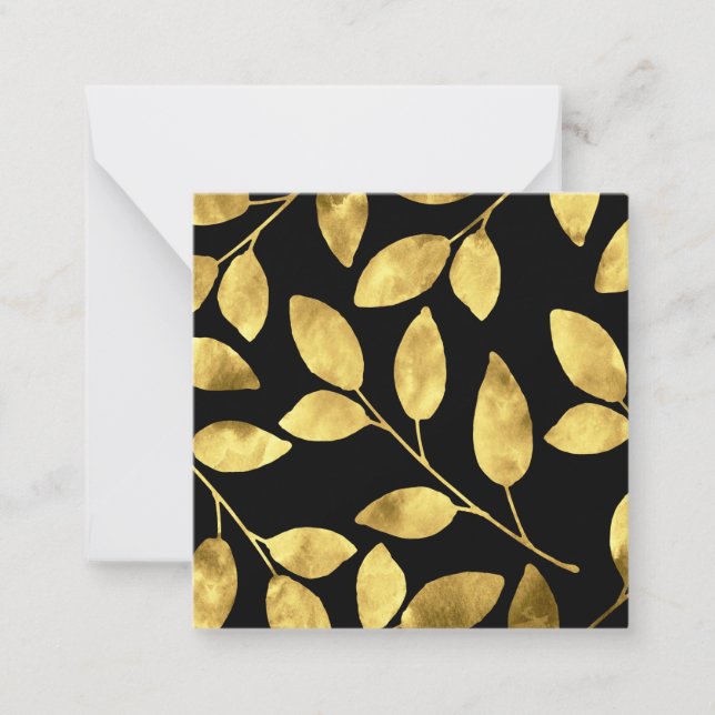 Gold and Black Watercolor Leaves Card (Front)