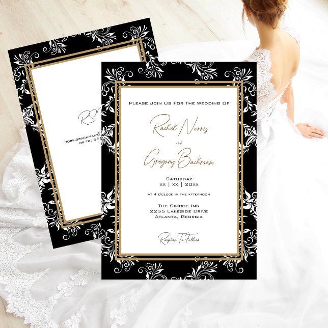 Gold and Black Wedding Invitation (Gold and Black Wedding with RSVP Invitation)