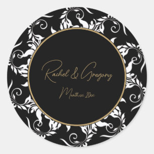 Gold and Black Wedding Invitation Classic Round Sticker